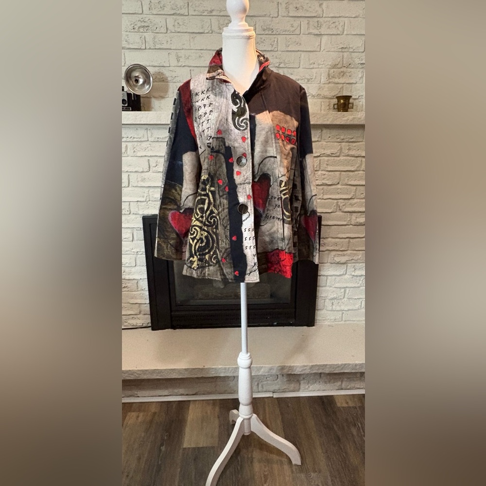 Simply Art by Dolcezza Graphic Patchwork Jacket - Stand Collar Size Small
